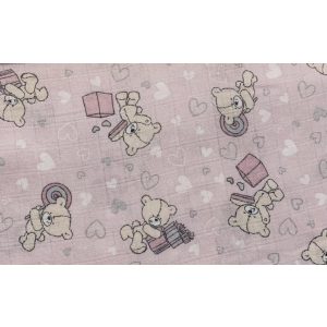 Textil tetra pelenka - rózsaszín alapon maci ajándékkal